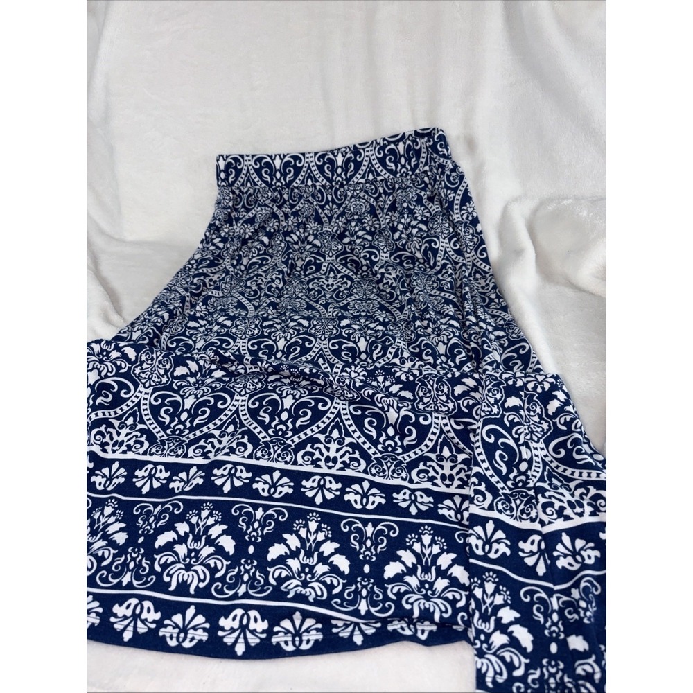 Kim Rogers Maxi Skirt Blue White Paisley Comfy Loose Fit Hippie Gypsy‎ Pull On